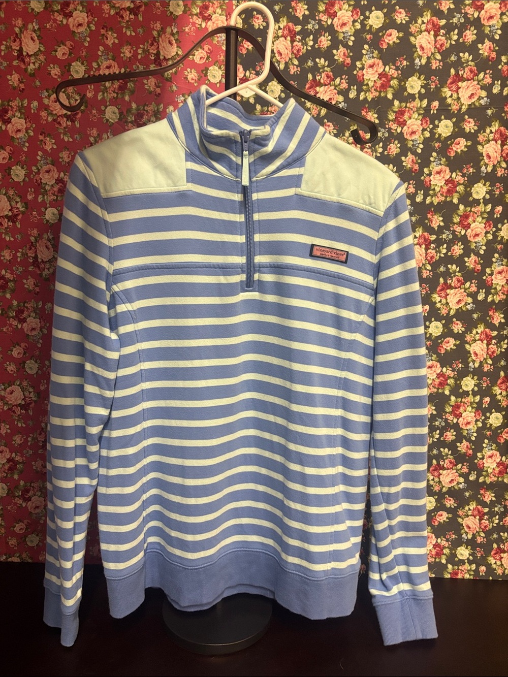 Vineyard Vines Light Blue & White Striped Quarter-Zip Pullover
